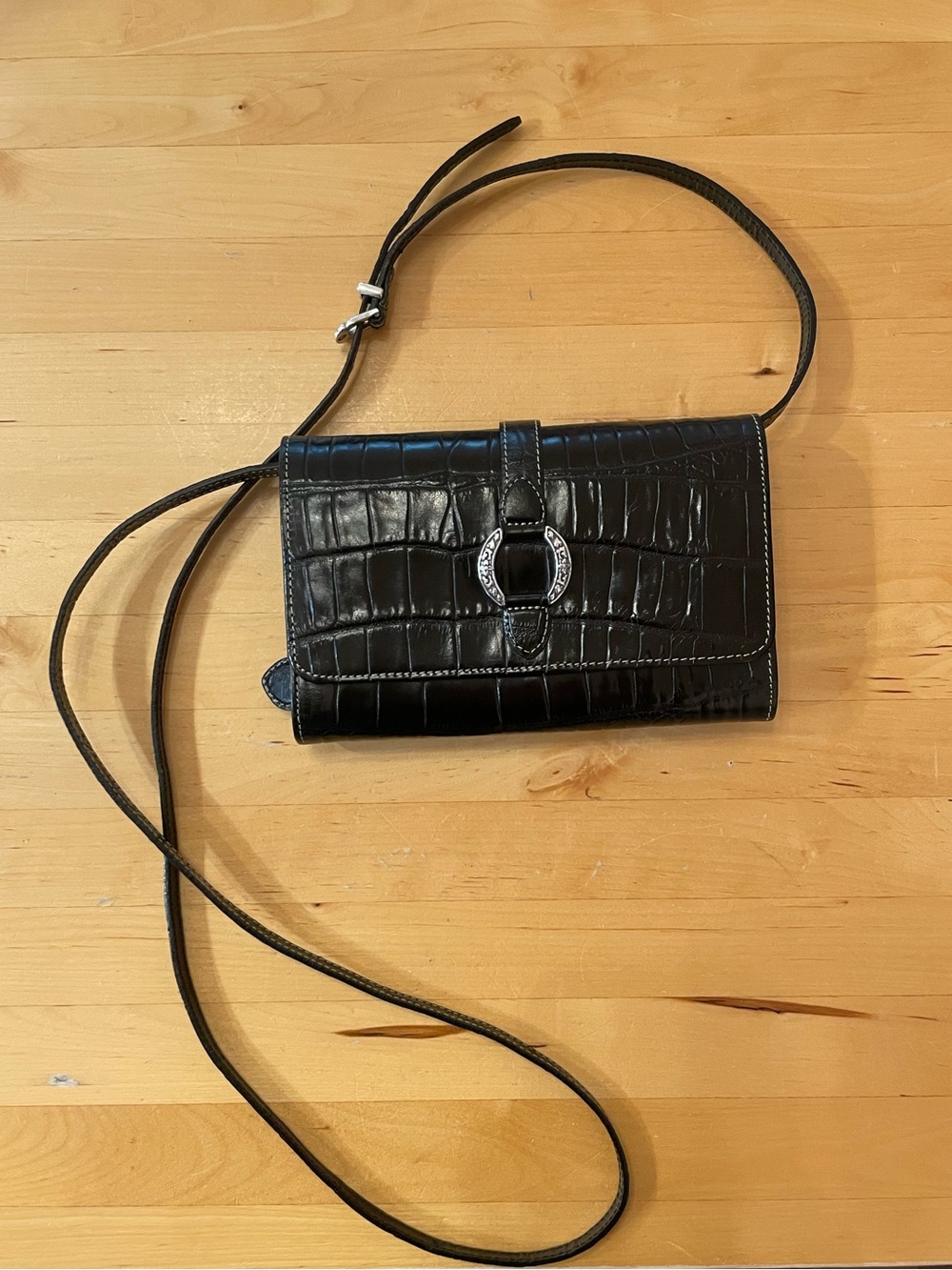 Brighton Black Crocodile Crossbody Pocketbook